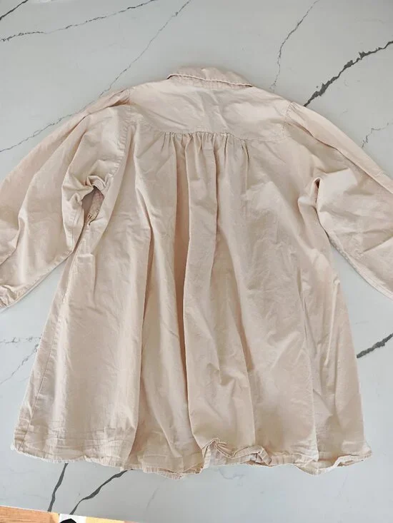 ZARA Embroidered Eyelet Blouse Size L Cream Boho Peasant Top Button Front Tunic - Picture 11 of 14